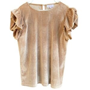 Jess Lea Women's Gold Metallic Velvet Ruffle Sleeve Top Size L Festive Versatile